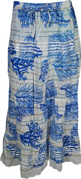 Indiatrendzs Printed Women A-line White, Blue Skirt