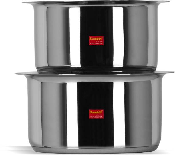 Sumeet 2 Pcs Stainless Steel Induction Bottom (Encapsulated Bottom) Induction & Gas Stove Friendly Container Set / Tope / Cookware Set With Lids Size No.13 & No.14 Tope Set with Lid 2.8 L capacity 0 cm diameter