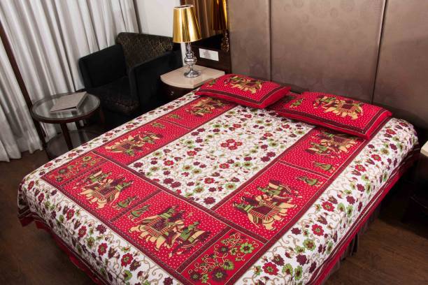 Kismat Collection 144 TC Cotton Double Jaipuri Prints Flat Bedsheet