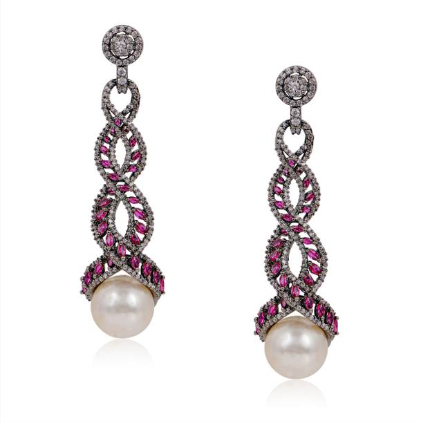 Pink Earrings Online At Best Prices In India 7th Avenue Jewellery Victorian Pink Shire Earrings Cubic Zirconia Br Drop Earring