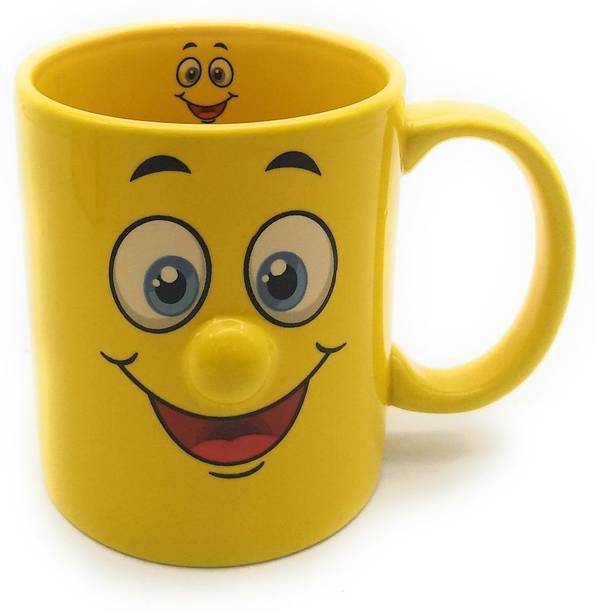 Satyam Kraft Coffee Mugs Online At Satyam Kraft Ceramic Yellow Smiley Coffee Mug Random Design For Kids Birthday Gift