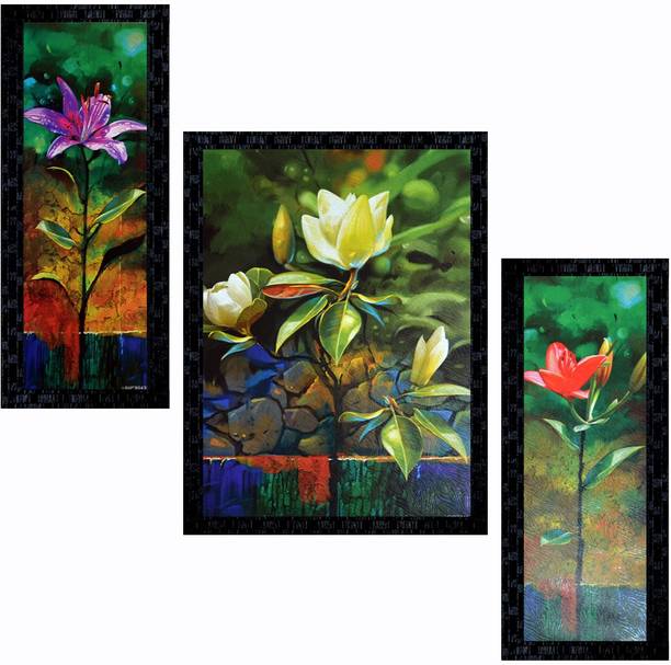 Janki set of 3 beautiful attractive flowers decorative wall painting canvas painting Janki set of 3 beautiful attractive flowers decorative wall painting canvas painting