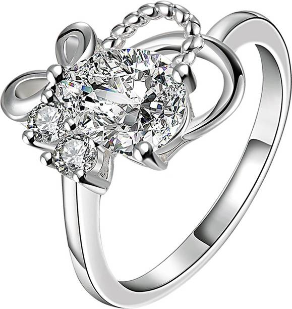 Yellow Chimes A5 Grade Crystal Vogue Leaves Silver Plated Ring Metal Rhodium Plated Ring