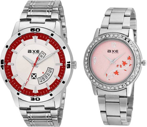 AXE Style Day and Date High Quality Couple COMBO (Red) Analog Watch  - For Couple