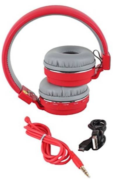 Ae zone SH-12 wireless/ Bluetooth Headphone With FM and SD Card Slot with music and calling controls (Red) Bluetooth Headset
