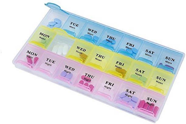 Iktu 21 Compartment Weekly Pill Organizer, Medicine Storage , Timer Case Three-Times-a-Day, 1 Pill Organizer 21 Compartment Pill Box