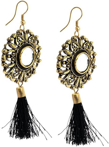 Black Earrings Online At Best Prices In India Fashmade Mirror Thread Tel Alloy Earring