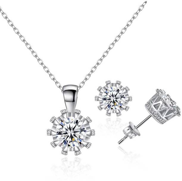 Silver Pendants Lockets At Myki Princess Crown Design Pendant Set For Women Girls Gold Plated Swarovski Zirconia Sterling