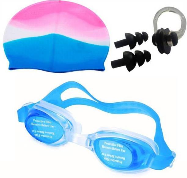 Kamni Sports Premium Swimming Combo of Silicone Swim Cap, Goggles, Nose Clip & Ear Plugs Swimming Kit Swimming Kit
