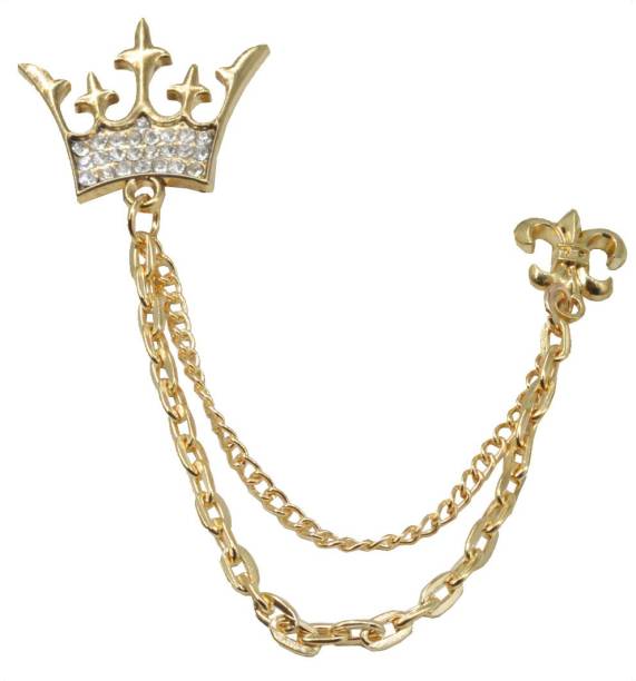 Sullery King Crown Metal Brooch Pin Men Women Chain Crystal Rhinestone Tassel Brooch Brooch
