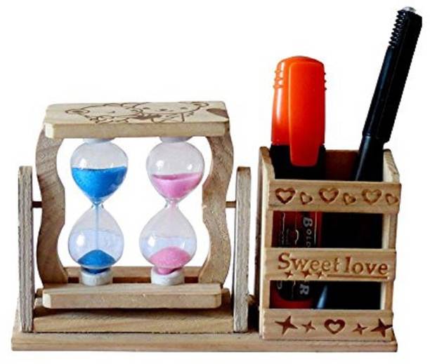 Tako Bell Office Supplies At Tako Bell 1 Compartments Wooden Fashionable Pen Stand With Hourglass 2 Timer Clock Home Office Desk