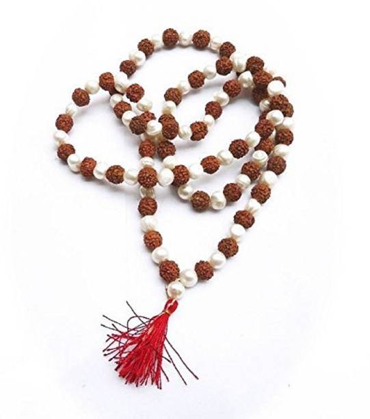 Numeroastro Original & Natural Rudraksha,Pearl (Moti) Mala Pearl Wood Chain