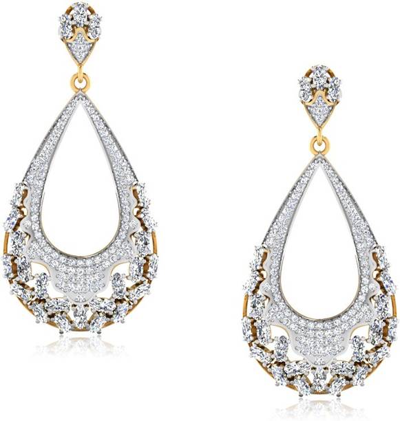 American Diamond Jewellery Earrings Iskiuski Nirala Drop Diamond Earrings Yellow Gold 18kt Swarovski Crystal Dangle Earring