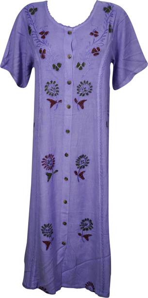 Indiatrendzs Women's Shift Purple Dress