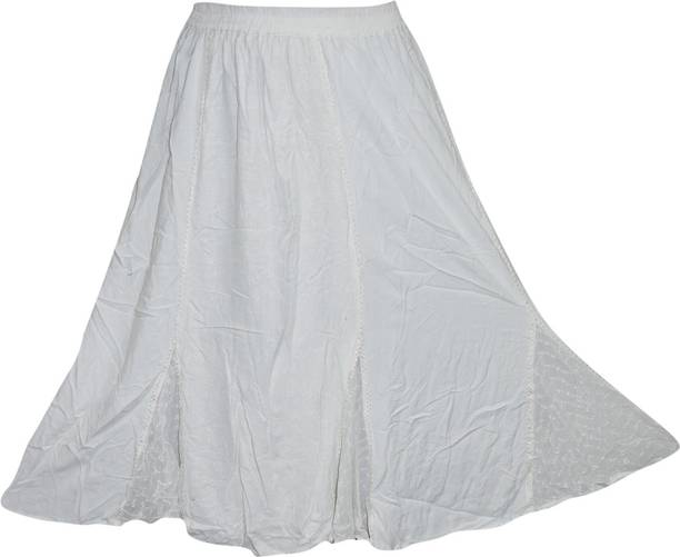 Indiatrendzs Embroidered Women A-line White Skirt
