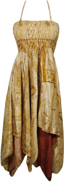 Indiatrendzs Women's Fit and Flare Gold Dress