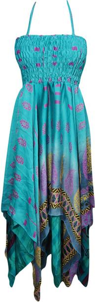 Indiatrendzs Women's Fit and Flare Light Blue Dress