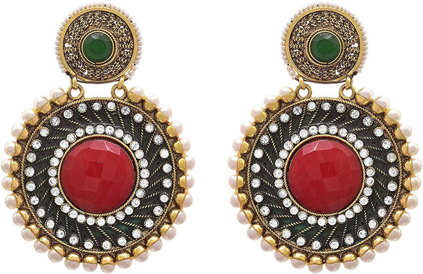 DV Jewels Pearl And Red Onyx Plated Earring
