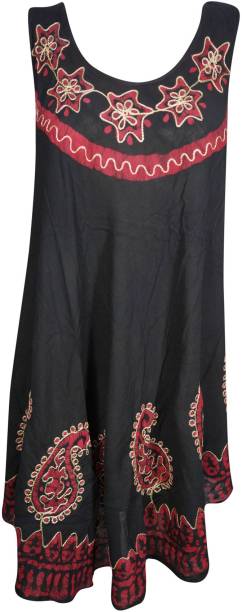 Indiatrendzs Women's A-line Black Dress