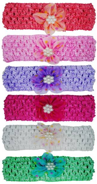 netboys Crochet Cutwork Flower Baby Headband ( Pink , Peach , Purple , White , Green , Baby Pink ) 6 Pcs Set Head Band