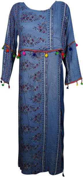 Indiatrendzs Women's Maxi Blue Dress