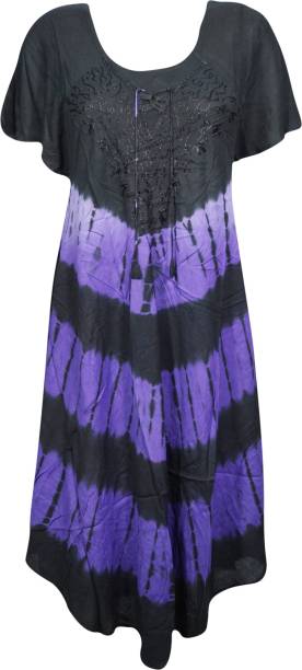 Indiatrendzs Women's A-line Black, Purple Dress