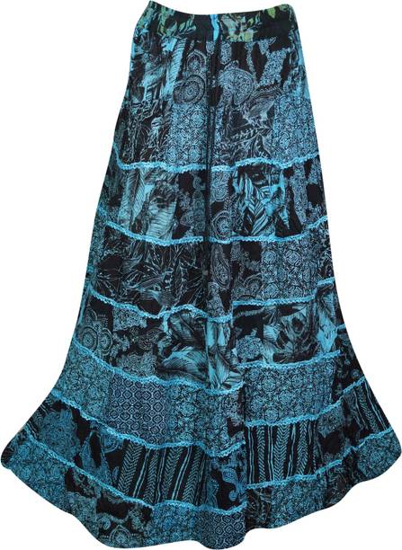 Indiatrendzs Printed Women A-line Blue, Black Skirt