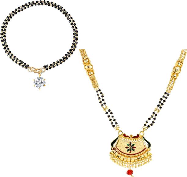 1 Gram Gold Plated Mangalsutra Mansiyaorange Traditional Combo Of Original Look One Gram Golden Long Mangalsutra For Women Alloy