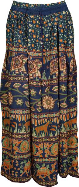 Indiatrendzs Printed Women A-line Blue, Green Skirt