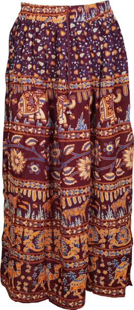 Indiatrendzs Printed Women A-line Maroon Skirt