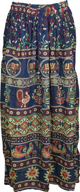Indiatrendzs Printed Women A-line Green, Blue Skirt