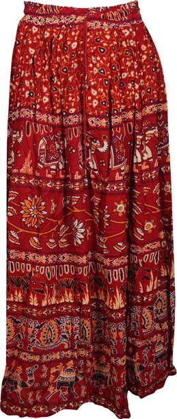 Indiatrendzs Printed Women A-line Red Skirt