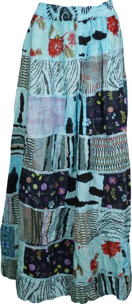 Indiatrendzs Printed Women A-line Light Blue Skirt