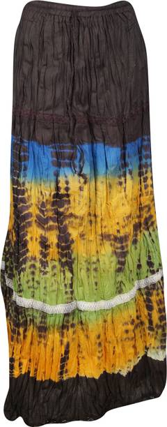 Indiatrendzs Printed Women A-line Black, Orange Skirt