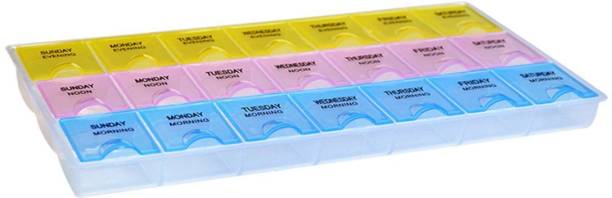 FineArts 21 Premium Quality BPA Free Transparent Color Empty Plastic Box Pill Tablet Medicine Organizer Weekly 7 Days 3 row Tray Storage Case 21 Compartment-in Storage Boxes & Bins Pill Box
