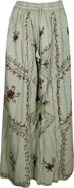 Indiatrendzs Embroidered Women A-line Green Skirt
