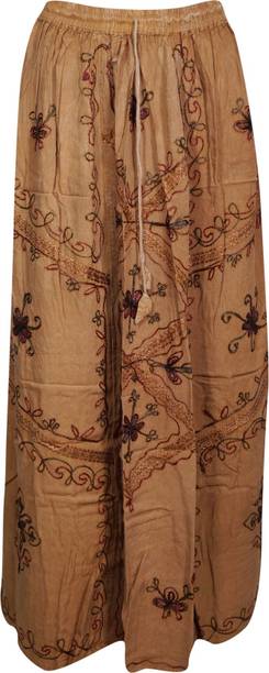 Indiatrendzs Embroidered Women A-line Brown Skirt