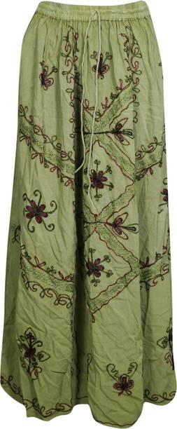 Indiatrendzs Embroidered Women A-line Green Skirt