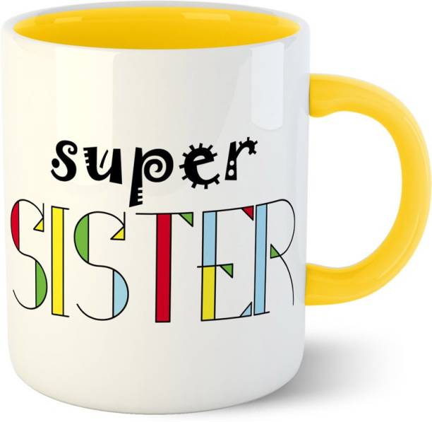 Chiraiyaa Super Sister - Inner Yellow printed with Yellow printed Handle Ceramic Coffee Mug