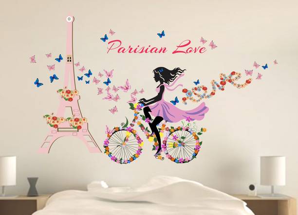 Top girl wallpaper cheap price 5stars Flipkart in India 21 creatick Studio Creatick StudioBicycle With Flowers and Girl Paris Wall Sticker PVC Vinyl Standard Size- 137Cm X 91Cm Color- Multicolor, Medium wall stickers