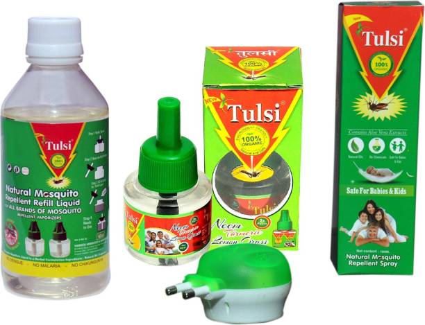 Tulsi Natural Mosquito Repellent Liquid Vaporizer Refill ,Bottle Refilling Oil with Spray and Vaporizer