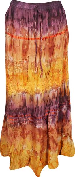 Indiatrendzs Printed Women A-line Orange, Brown Skirt
