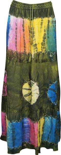 Indiatrendzs Printed Women A-line Green Skirt