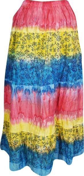 Indiatrendzs Printed Women A-line Yellow, Green Skirt