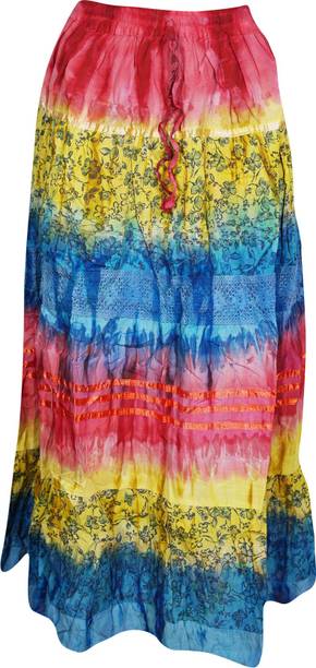 Indiatrendzs Printed Women A-line Pink, Blue Skirt