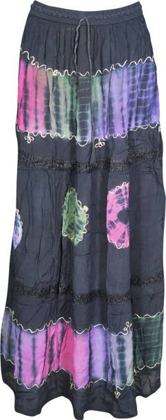 Indiatrendzs Printed Women A-line Black Skirt
