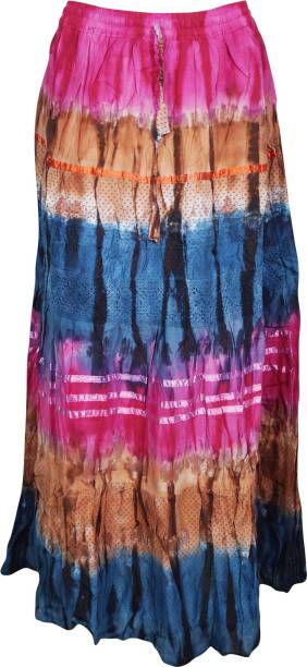 Indiatrendzs Printed Women A-line Pink, Blue Skirt