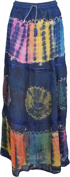 Indiatrendzs Printed Women A-line Dark Blue Skirt