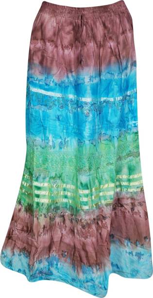 Indiatrendzs Printed Women A-line Brown, Blue Skirt