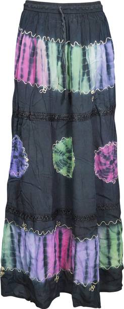 Indiatrendzs Printed Women A-line Black Skirt